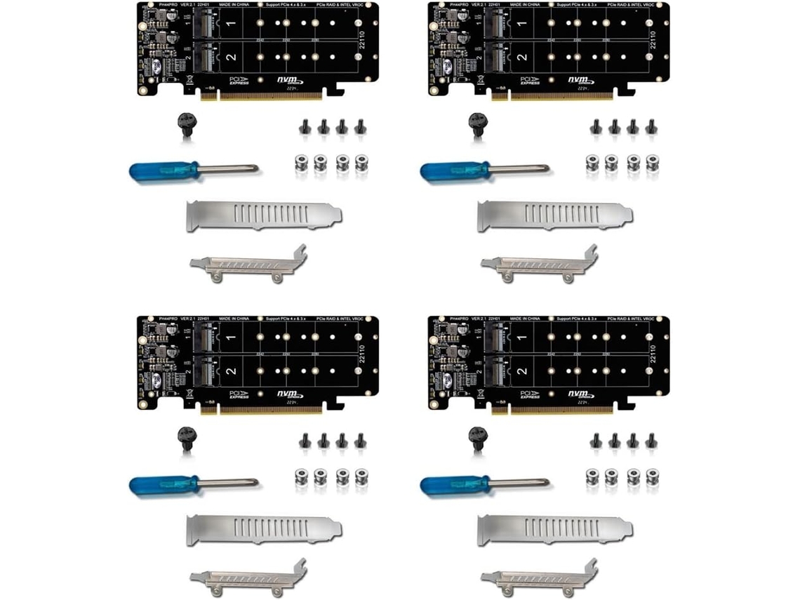 Tarjeta Elevadora Para Servidor 2u De 4 Discos Nvme Pcie X16 A M.2-key Nvmex4 Ssd, Doble Cara, 4 Discos, Pci-ex16 Dividido