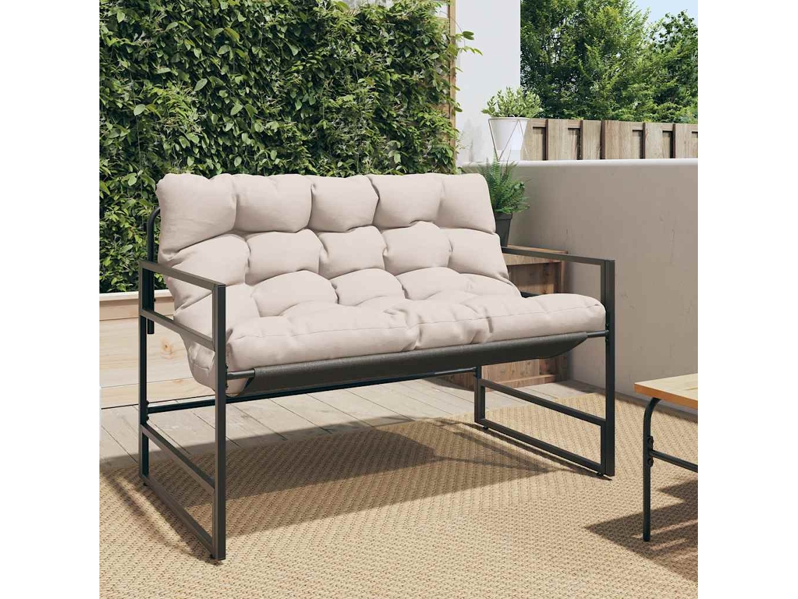Banco de jardín con cojín, 113 cm, gris acero, marrón, DKD Home Decor