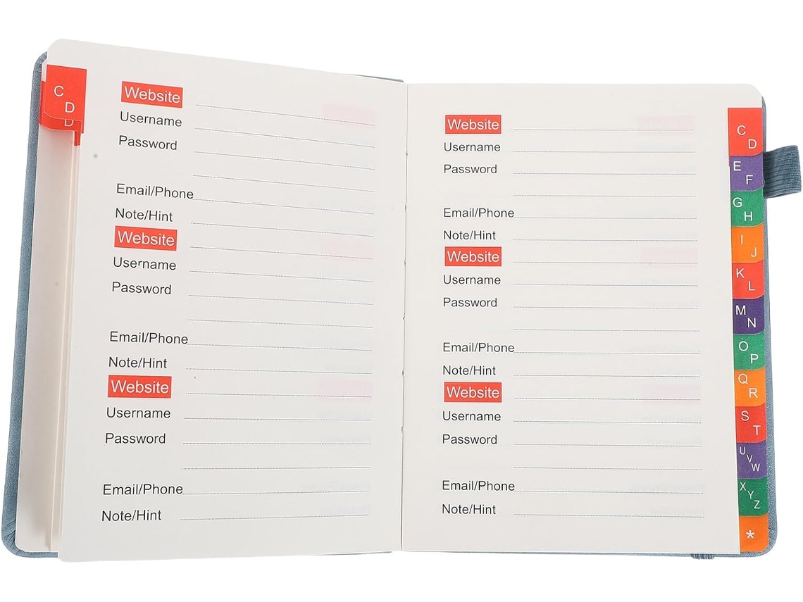 Agenda De Endereços, Bloco De Notas Alfabético Para Senhas, De Discreto Com Abas Coloridas Gerenciar Códigos