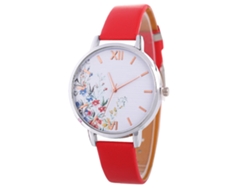 Reloj De Cuarzo Para Mujer Con Correa De Piel Sintética Y Esfera Floral De Moda (rojo)