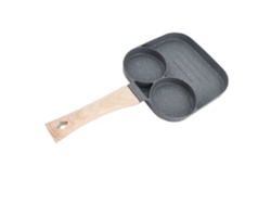 Sartén Antiadherente De 3 Secciones Con Mango De Madera, Ideal Para Huevos Y Desayunos.