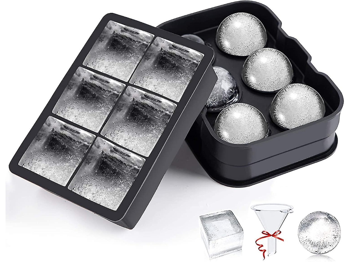 Molde De Hielo De Silicona Con Tapa, Cubos Cuadrados Grandes Y Bolas Redondas Reutilizables Para Cocktails Y Whiskey