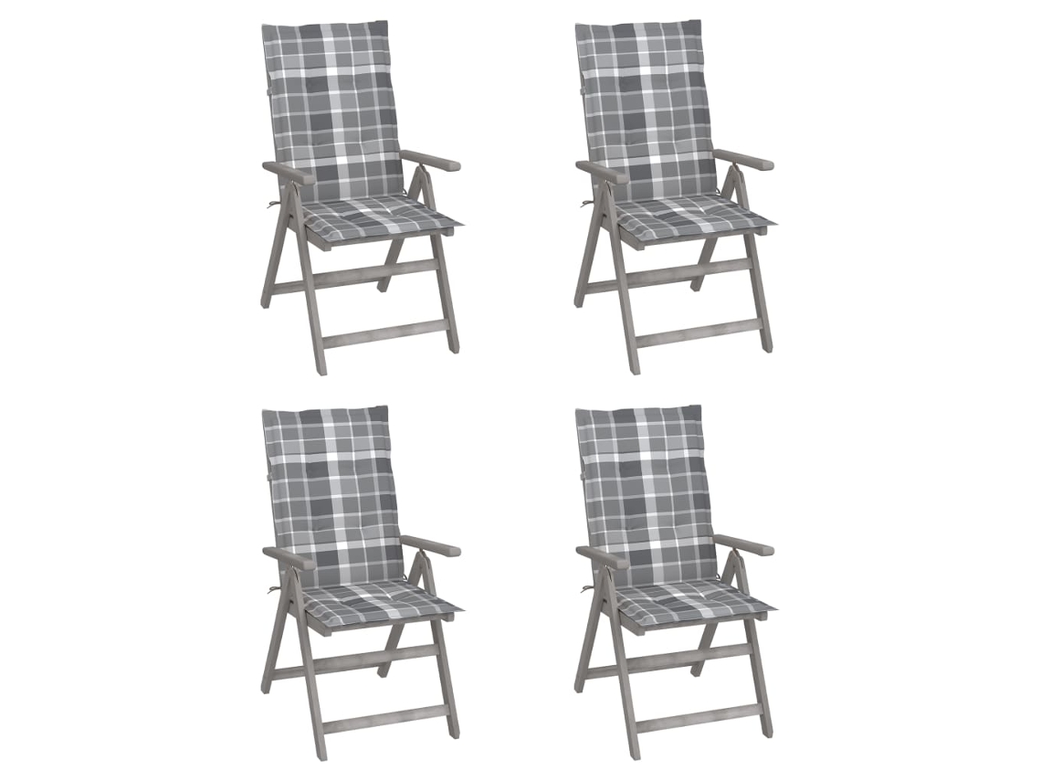 Sillas de jardín reclinables DKD Home Decor de 4 piezas con cojines, acacia maciza