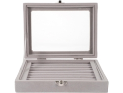 Caja De Joyería Nuobesty De Terciopelo Gris Con Ventana Transparente, Gran Capacidad De Almacenamiento Portátil.