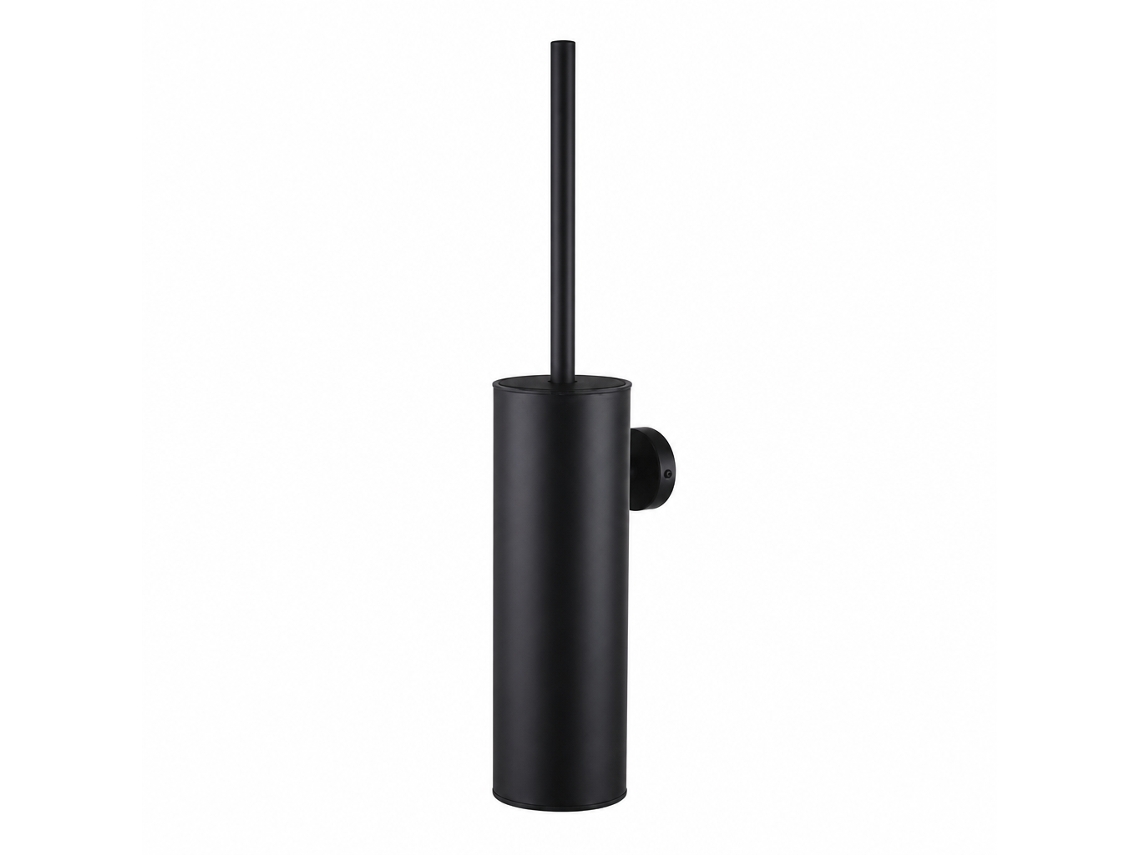 Escova Sanitária POLSKI em Aço Inoxidável Preta 45 Cm com Suporte de Parede e Tampa em Silicone para Casa de Banho