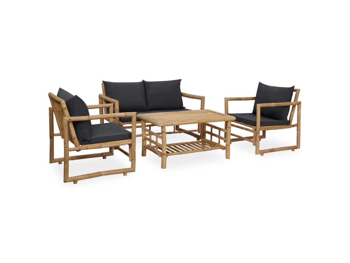 Conjunto 4 de muebles de jardín con cojines VIDAXL bambú
