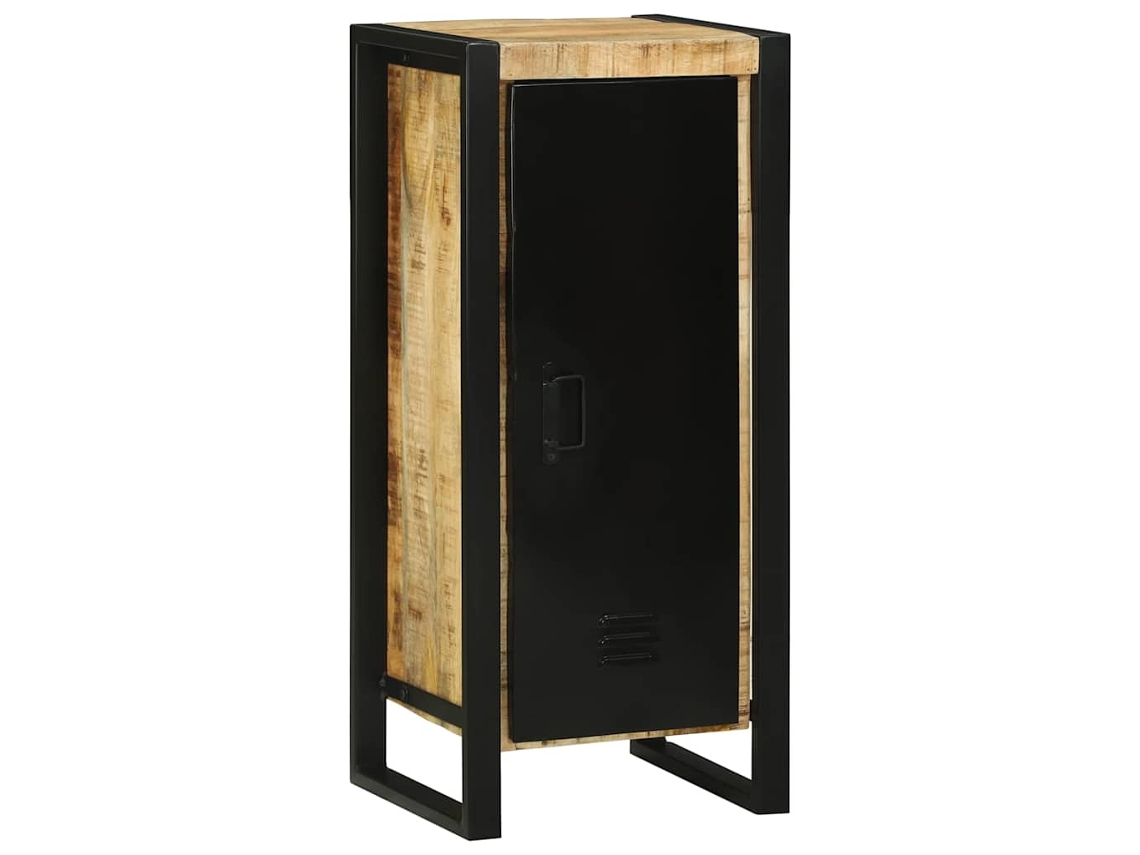 Armario de baño con puerta, marrón, madera maciza de mango.