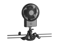 Ventilador portátil para cochecito de bebé (negro) - Ventilador con rotación de 360° - Recargable por USB