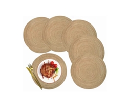 6 Servilletas De Mesa Redondas Trenzadas Antideslizantes Y Aislantes De 30 Cm, Color Caqui.