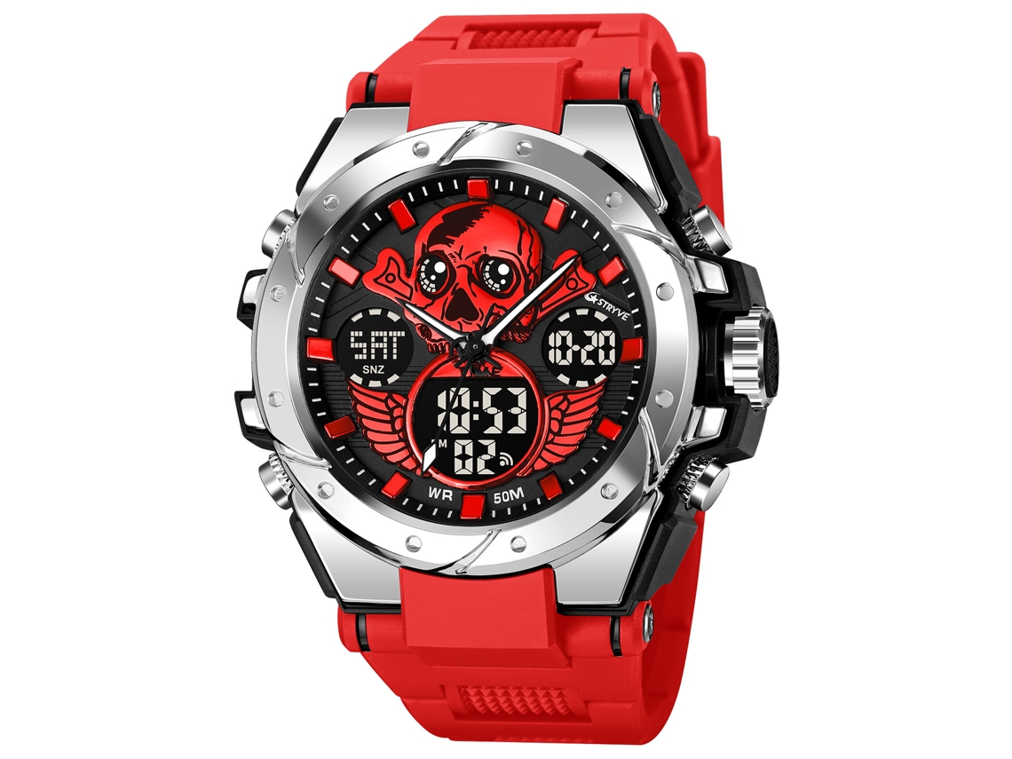 Reloj Deportivo Para Hombre (rojo), Reloj De Pulsera Electrónico Luminoso Con Diseño De Calavera E Impermeable.