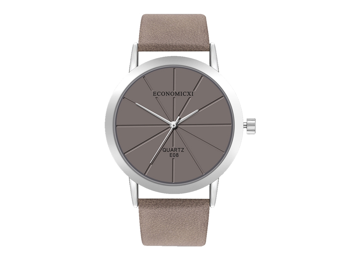 Reloj De Pulsera Unisex Minimalista De Cuero Pu Con Dial Redondo Gris De Cuarzo