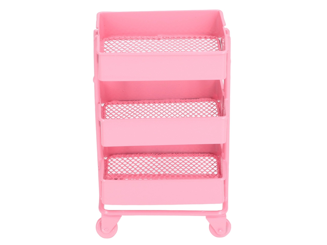 Estantería De Almacenamiento De 3 Niveles Con Ruedas Para Casa De Muñecas A Escala 1:12 - Rosa