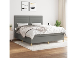 Cama Box Spring Con Colchón Tela Gris Oscuro 160x200 Cm