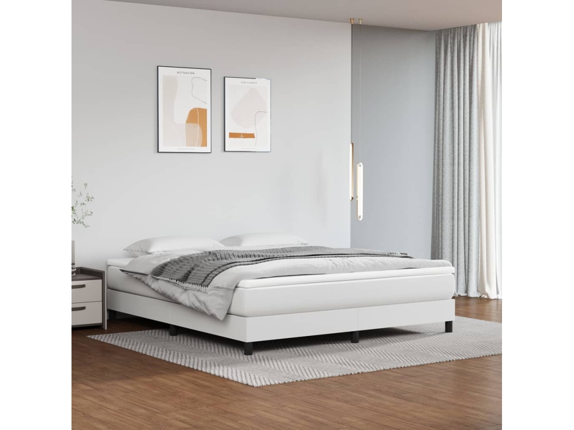 Estructura De Cama Sin Colchón Cuero Sintético Blanco 160x200cm