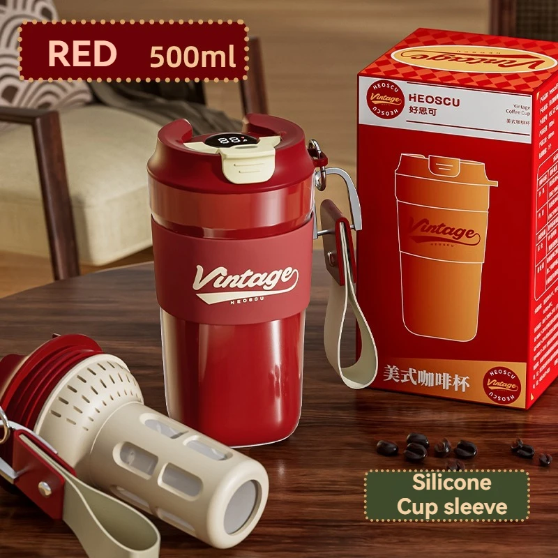 (rojo, 500 Ml) Taza De Café De Acero Inoxidable, Isotérmica, Con Filtro.