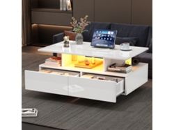 Mesa Centro 90×55×41 Led Alto Brillo 2 Cajones 30kg
