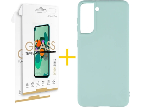 Carcasa y 2 Protectores de Pantalla de Vidrio Samsung S21 Plus SKYHE Silicona Líquida Verde