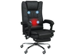 Sillón de masaje negro para oficina con reposapiés ajustable.