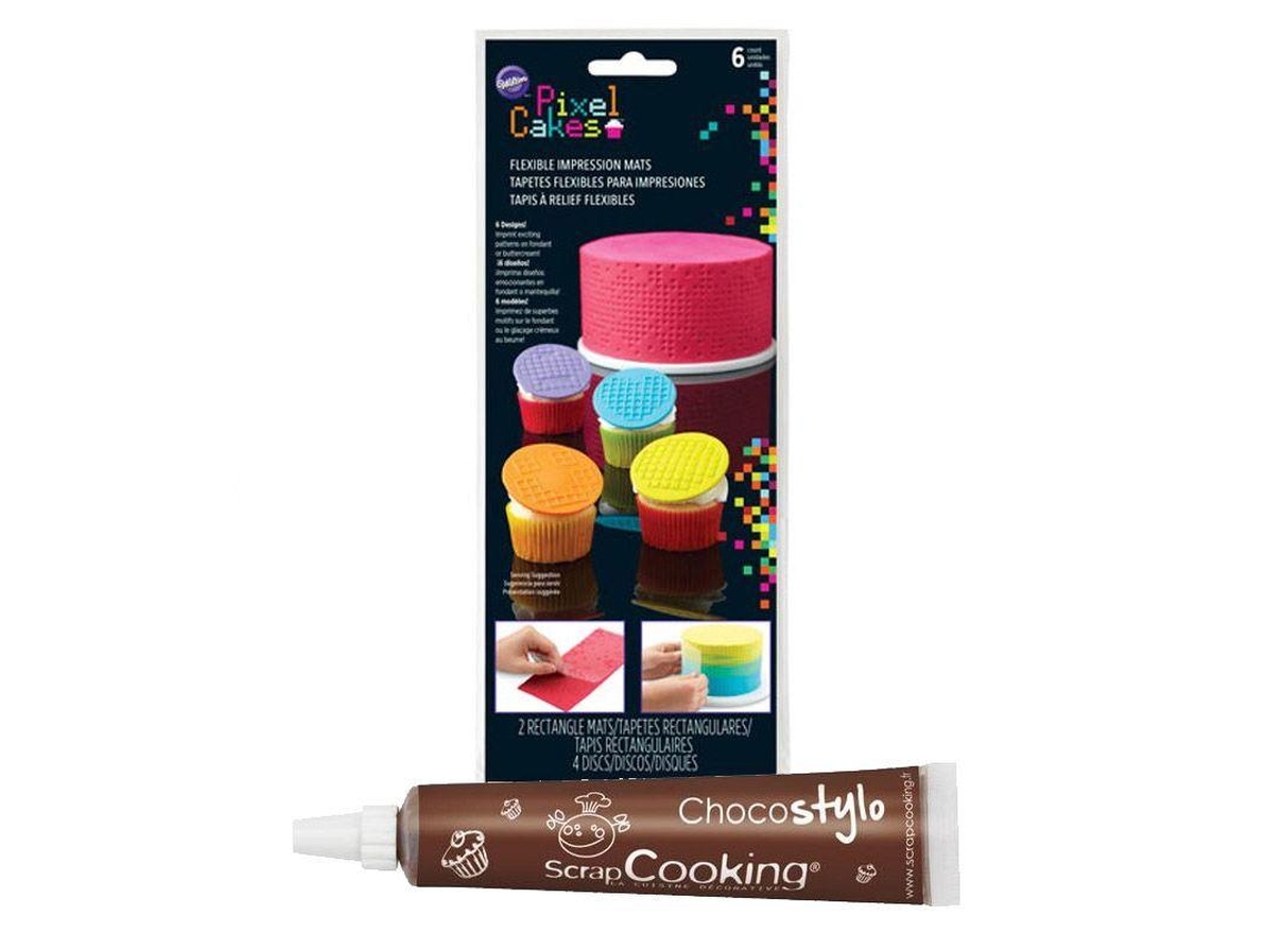 Tapetes Flexibles Para Impresiones De Pastelería Wilton Píxeles + Tubo De Chocolate Para Decorar
