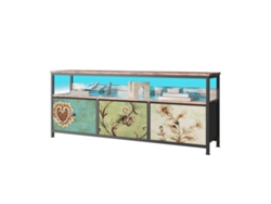 Mueble de TV con 3 cajones y luces LED, estilo retro, 137x29,8x57cm, colorido