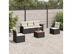 Conjunto de sofá de jardín de 6 piezas con cojines, mimbre sintético negro, DKD Home Decor