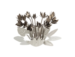 Centro de mesa decorativo Ciclamino de 38 cm de diámetro en hierro marfil y bronce, diseño floral moderno para mesa o salón, fabricado en Italia. Arti Mestieri