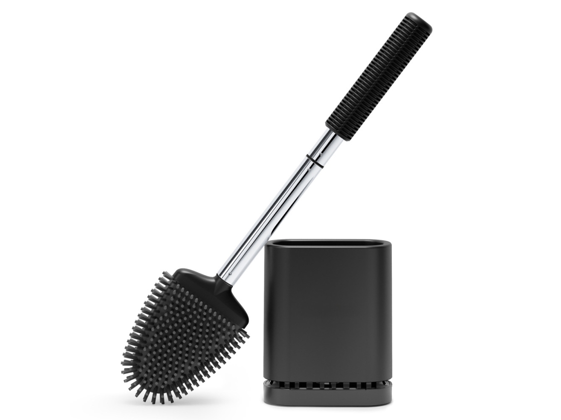 Juego de escobilla de baño de silicona con mango de acero inoxidable - Negro MEOIRUERY
