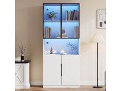 Vitrina moderna con iluminación LED, puertas de cristal, estantes para libros y objetos de colección, iluminación regulable, 80×30×200 cm, color blanco