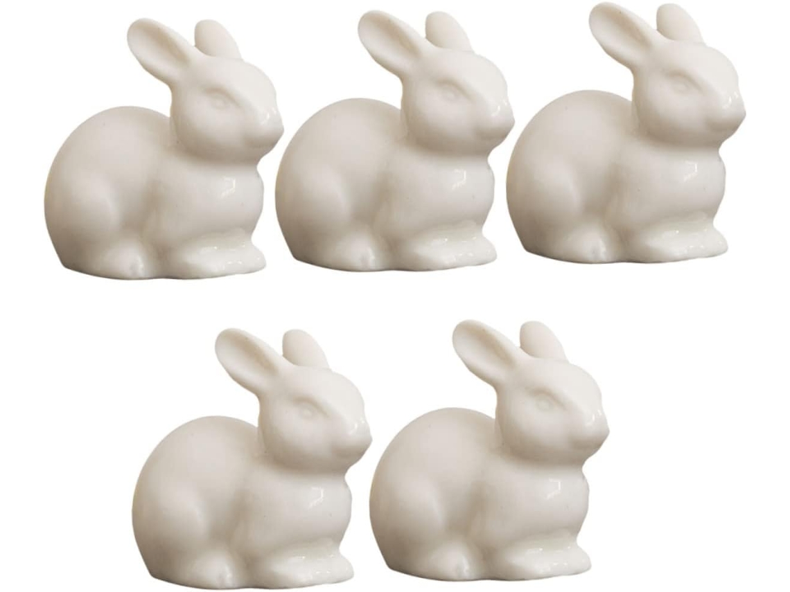 Juego De 10 Figuras De Cerámica De Conejitos Blancos Pequeños Para Decoración De Interiores