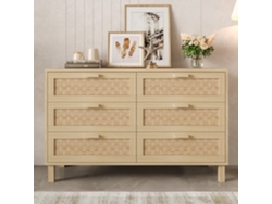 Aparador Y Cómoda De Madera Natural Con 6 Cajones - Estilo Rattan - Natural