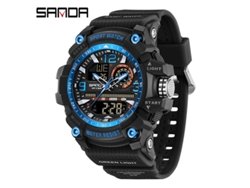 Reloj electrónico multifuncional y moderno con alarma, acabado luminoso, resistente al agua y a los golpes. MDUG (negro y azul)