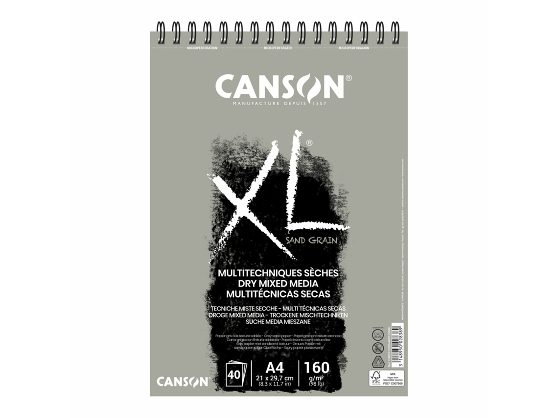 Bloc de Dibujo CANSON Xl Multitecnicas Seco Gris A4 40Fl 160G C400110395