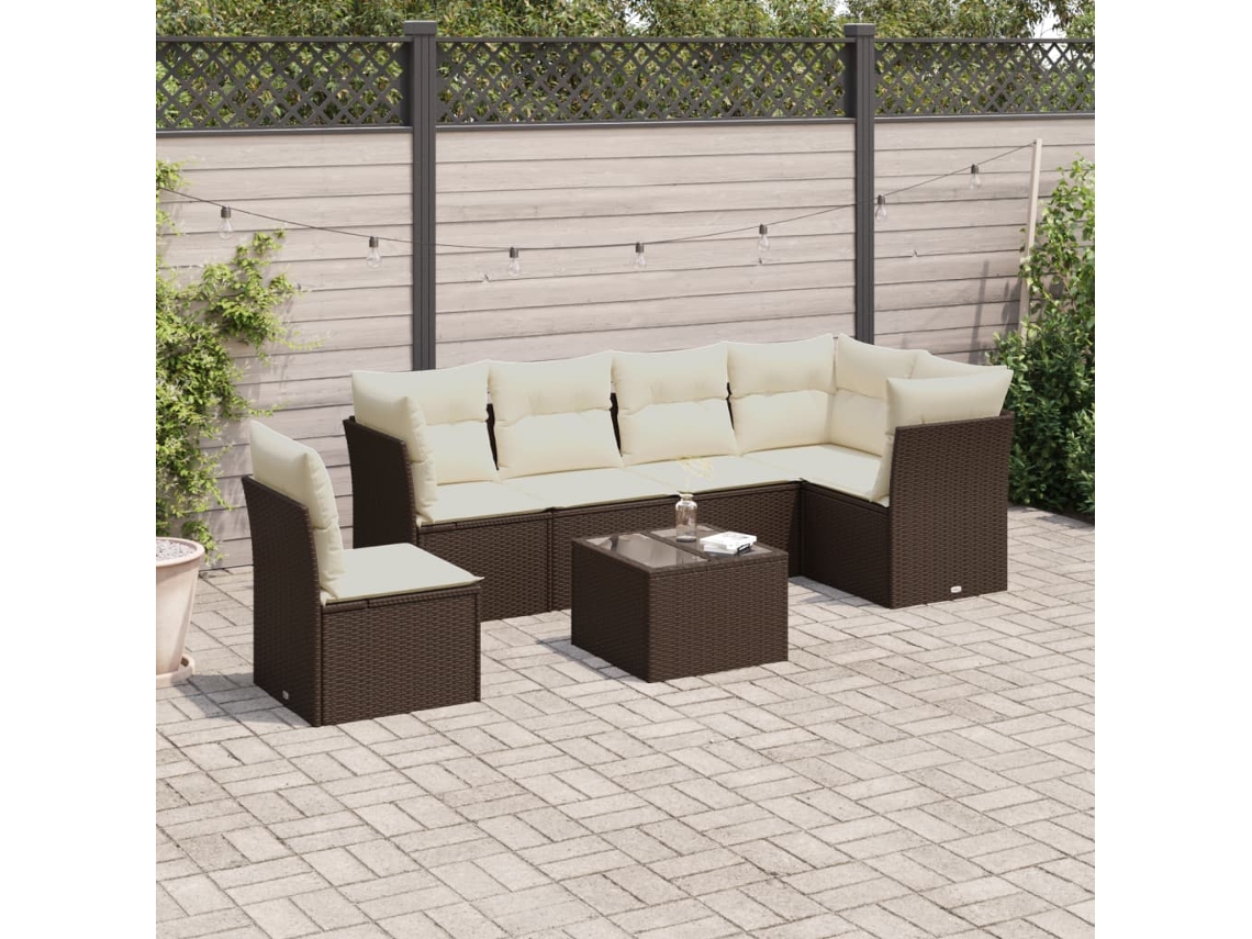 Conjunto de sofá de jardín de 6 piezas con cojines de mimbre marrón de DKD Home Decor
