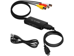 Adaptador convertidor RCA AV a HDMI 1080p con alimentación USB y cable HDMI incluido Compatible con Wii, PS2, Gamecube, VHS, DVD, STB, VCR, Proj. Yuysan