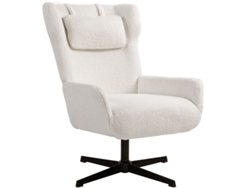 Sillón Statement, Tapizado En Funda De Lana, Base Giratoria, Estructura De Metal, Color Blanco Crema.