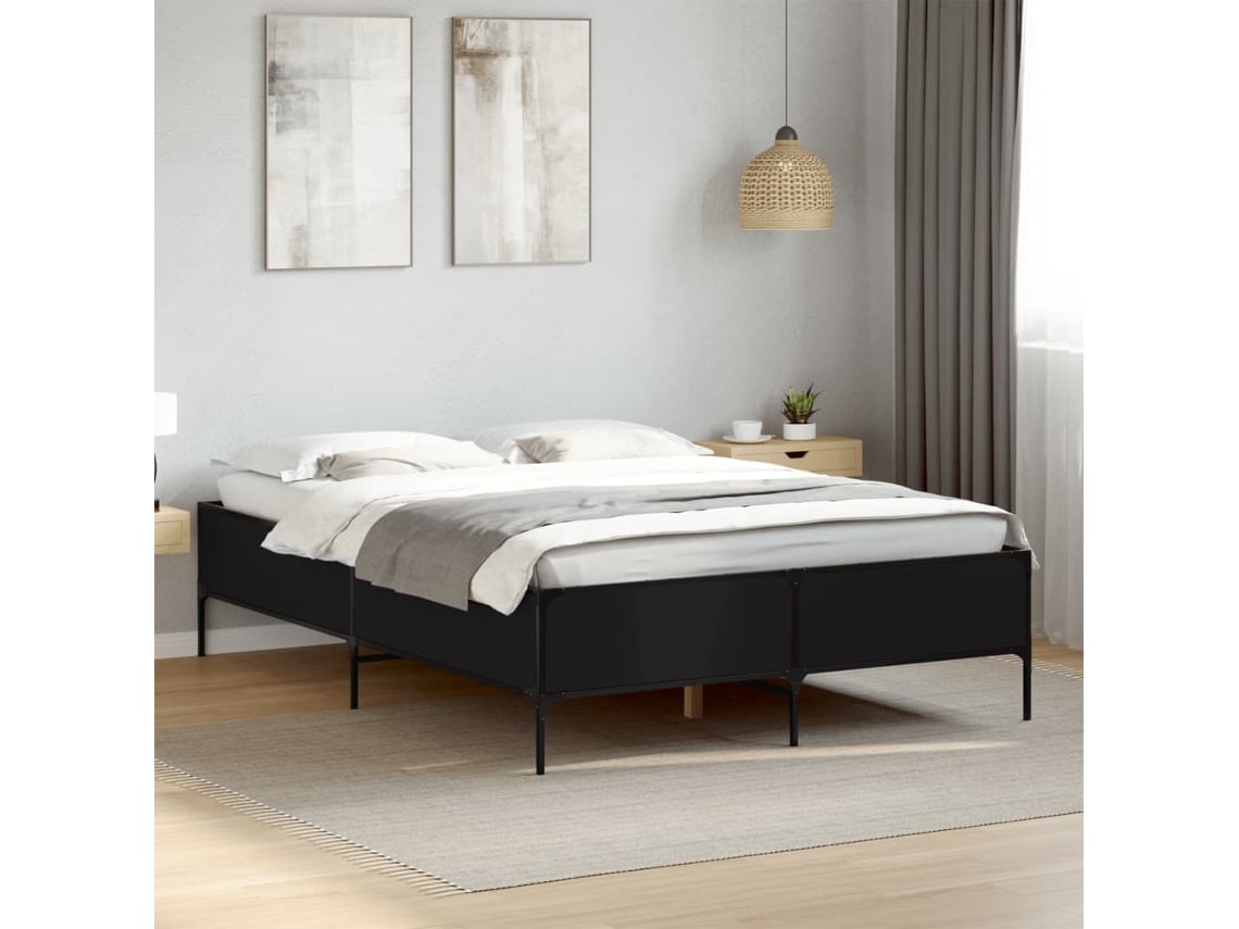 Estructura De Cama Madera De Ingeniería Y Metal Negro 160x200cm
