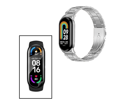 Kit Pulsera Acero Herramienta Hidrogel Film para Xiaomi Mi Band 8 Gris