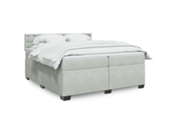 Cama Box Spring Con Colchón Terciopelo Gris Claro 200x200 Cm
