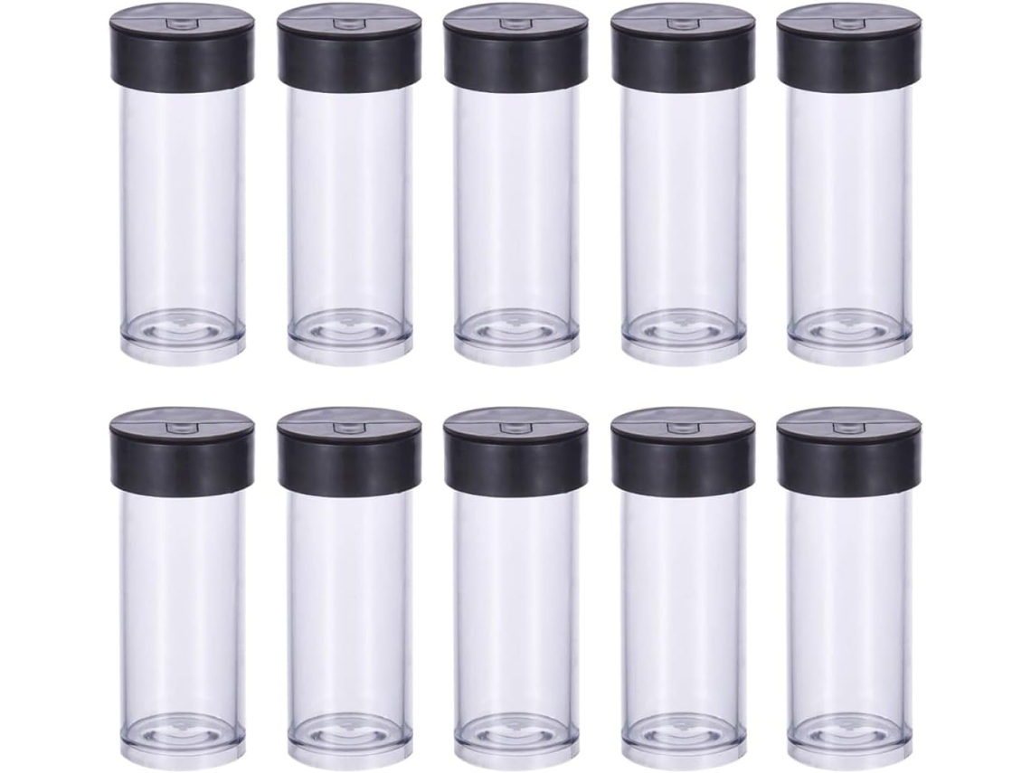 Tubos Almacenamiento Transparentes Vacíos Tapas Negras 40 Recipientes Objetos Pequeños Joyas Taller Viaje
