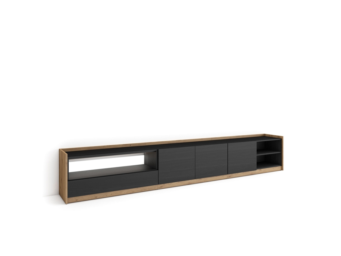 Mueble para TV, 310x37x50cm, para televisores de hasta 80'', LED, negro y roble.