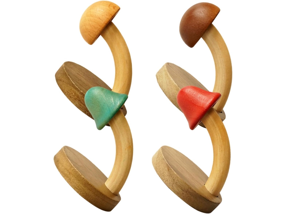 Juego De 4 Ganchos De Madera Natural Con Forma De Hongo, No Requieren Perforación, Se Montan En La Pared.