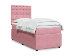 Cama Box Spring Con Colchón Terciopelo Rosa 90x200 Cm