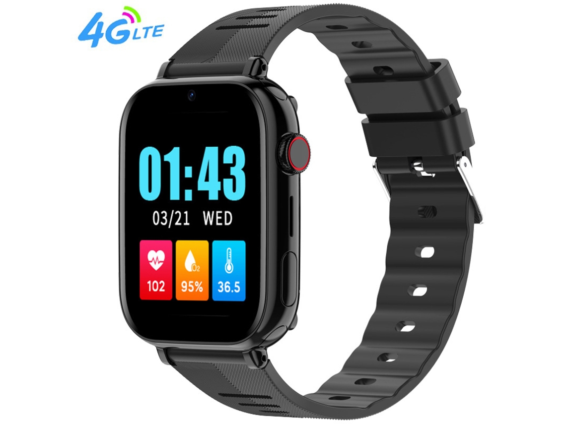 (negro) Reloj Inteligente 4g Para Personas Mayores Con Monitor De Frecuencia Cardíaca Y Temperatura, Localizador Y Rastreador
