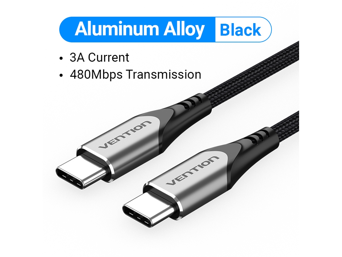 Cable USB-C a USB-C PD de 60 W, aleación negra, QC 4.0 PD 60 W, para Macbook Pro, Xiaomi Mi 10