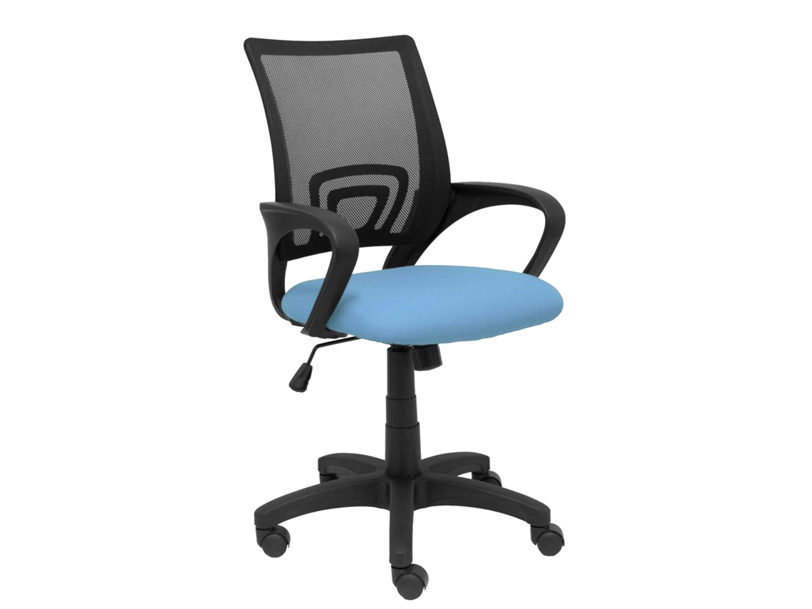 Silla De Oficina Vianos Con Mecanismo Basculante Tapizada Con Tela Color Azul Cielo Y Malla Color Negro