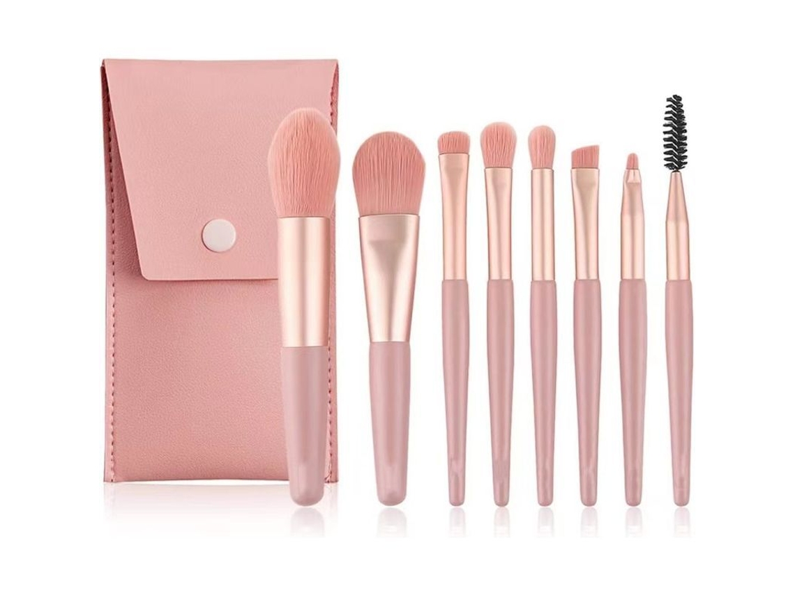 Juego De 8 Brochas De Maquillaje Con Pelo De Cabra, Nailon Y Plástico Para Ojos, Boca Rosa Adulto