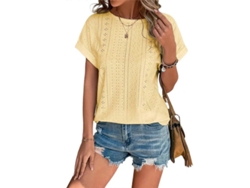 Camiseta De Manga Curta Com Detalhes De Olho Redondo, Gola Solta, Casual, Verão, Cor Verde Feijão Xxxl Amarelo