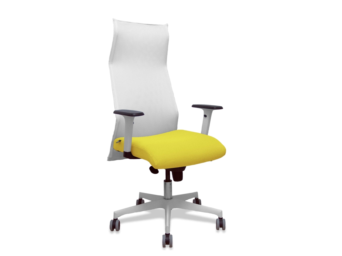 Sillón Albacete Con Mecanismo Sincro Tapizada Con Tela Color Amarillo Y Malla Color Blanco