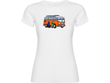 Camiseta de Mujer KRUSKIS Hippie Van Wakeboard Blanco (S)
