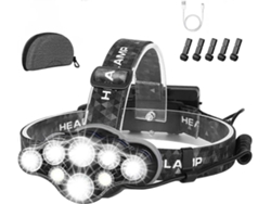 Linterna Frontal Super Brillante, 18000 Lúmenes 8 Led 8 Modos, Recargable Impermeable Ipx4 Para Camping Senderismo
